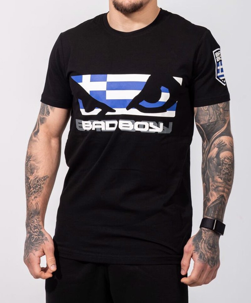 BAD BOY greek Flag TSHIRT- black